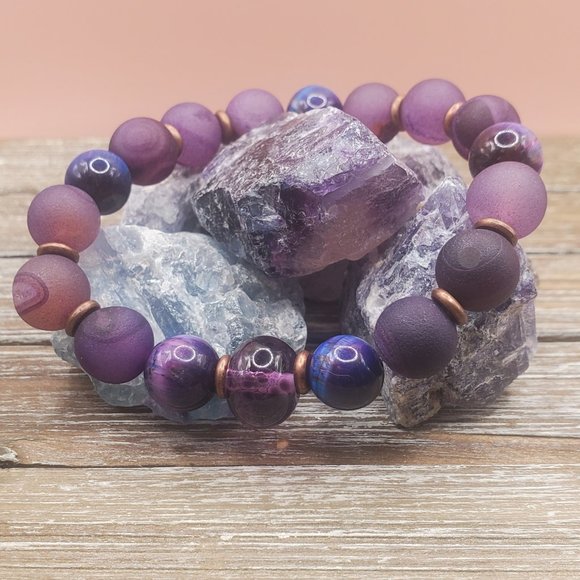 Amethyst Druzy Stone Bracelets Amethyst Druzy Multi-Stone Bangle